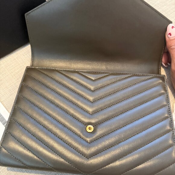 YSL Monogram Flap Clutch Bag- Dark Brown - Picture 9 of 10